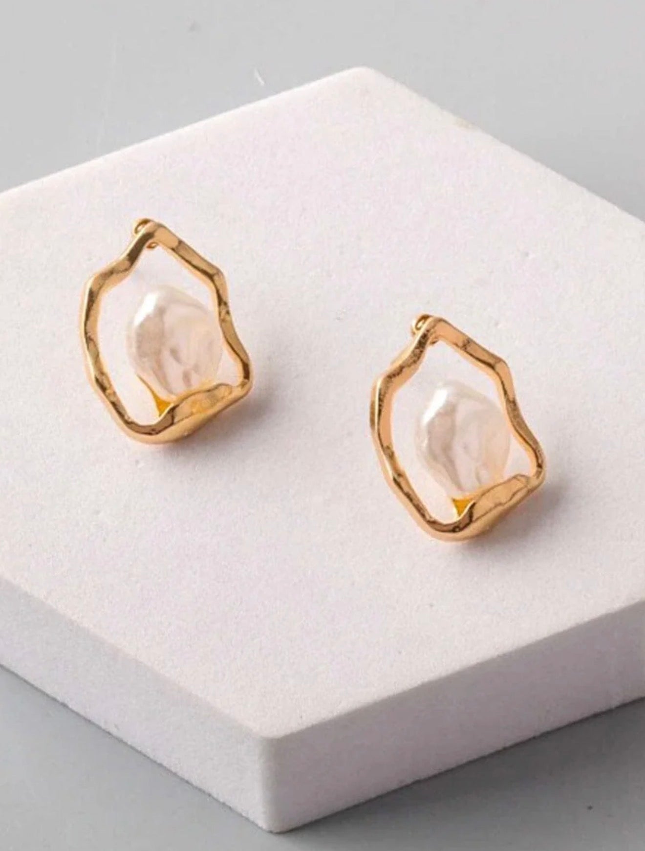 Gold Pearl Stud Earrings