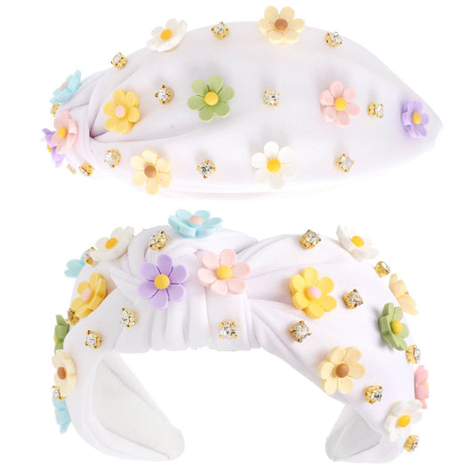 White Multicolor Acrylic Floral Beaded Jeweled Headband