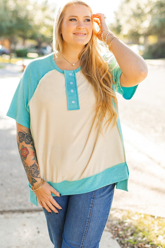 Plus Mint Color Block Oversized Top