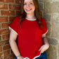 Red Scallop Hem Sweater Top