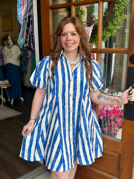 Blue Striped Button Dress