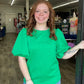 Green Textured Puff Sleeve Top