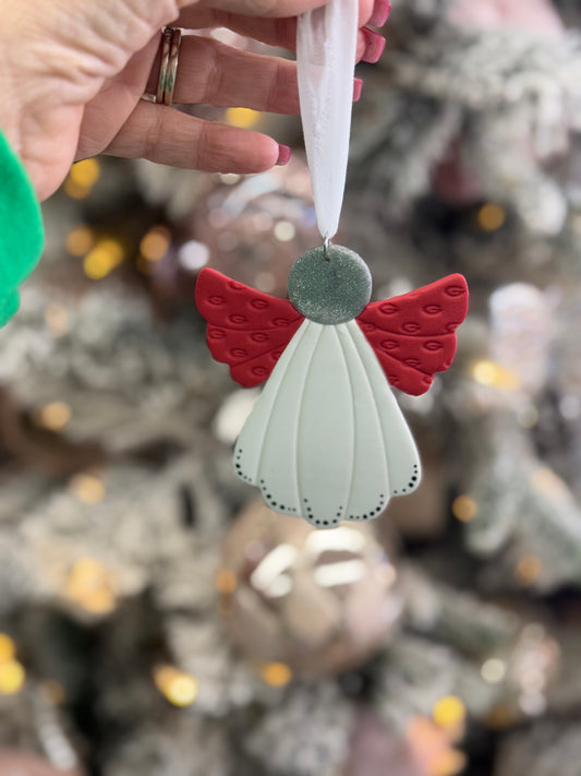 Georgia White & Red Clay Angel Ornament