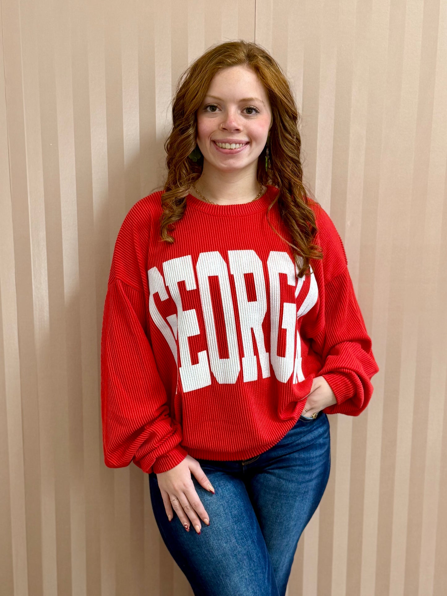 Red/White GA Comfy Oversize Graphic Sweatshirt