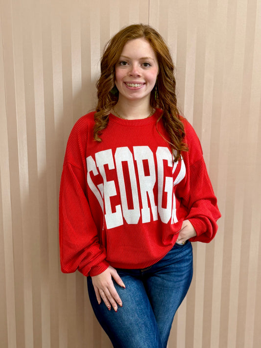 Red/White GA Comfy Oversize Graphic Sweatshirt