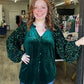 Green Velvet Sequin Sleeve Button Up Top