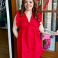 Red Ruffle V Neckline Dress