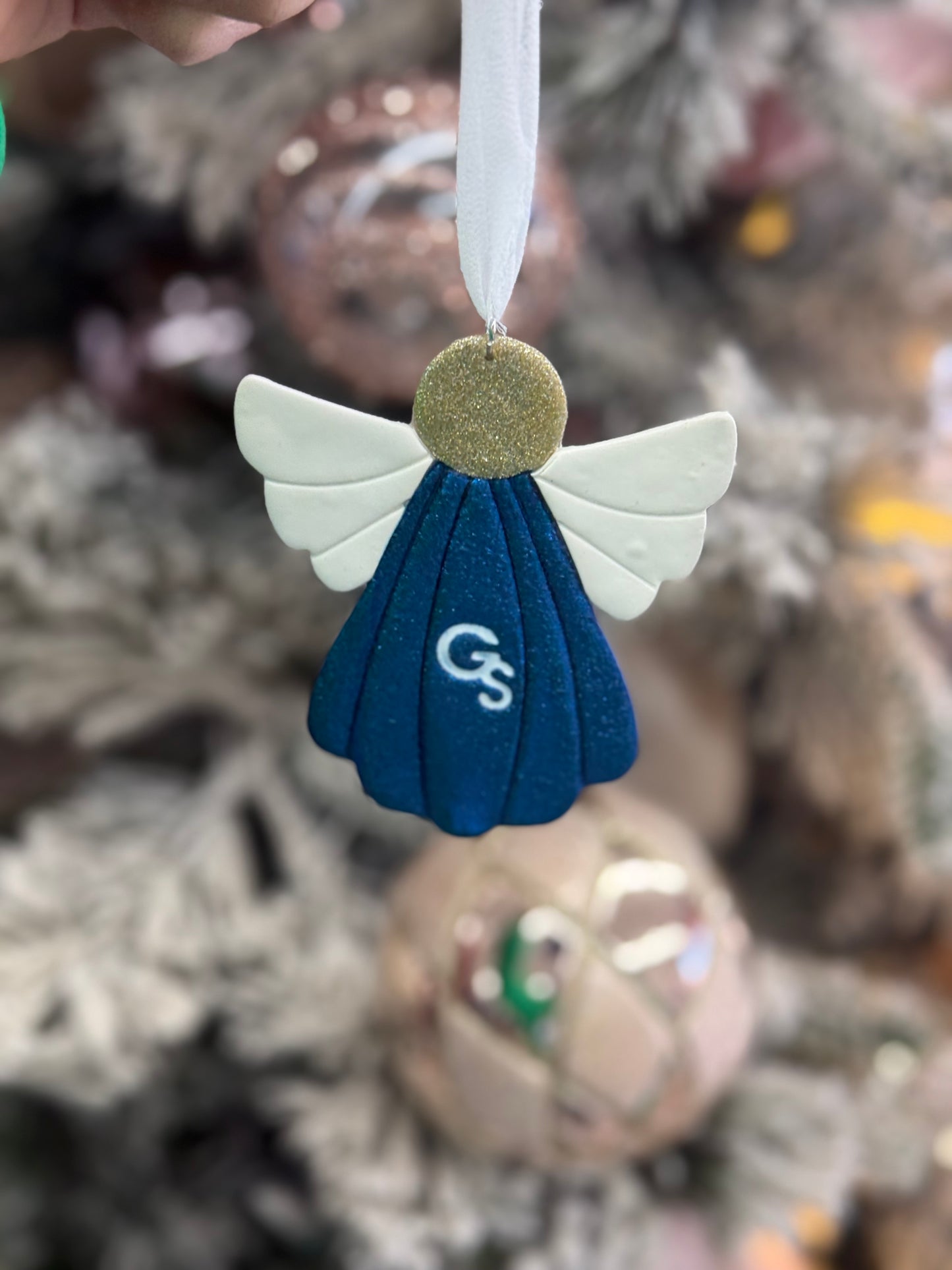 GS White & Metallic Blue Clay Angel Ornament