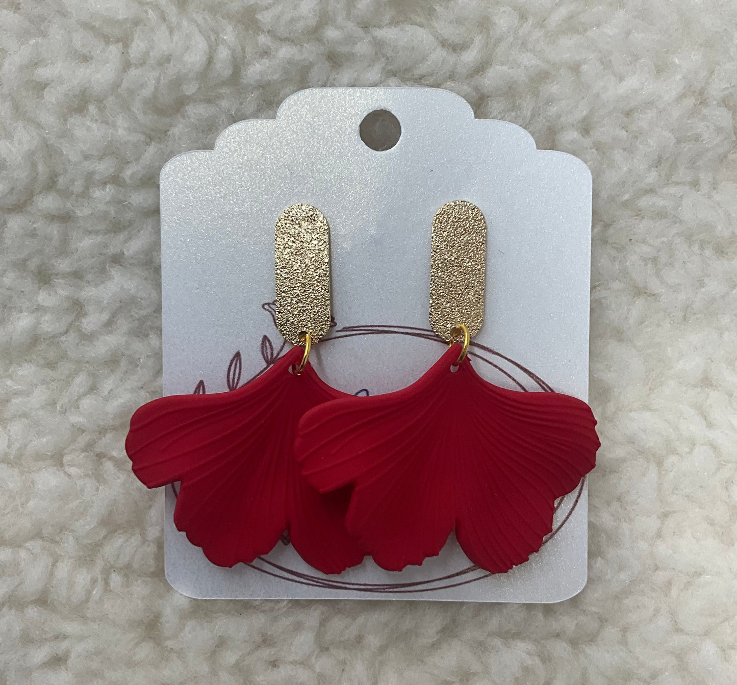 Red + Gold Ginkgo Leaf Earrings