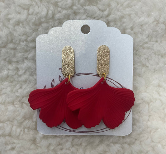 Red + Gold Ginkgo Leaf Earrings