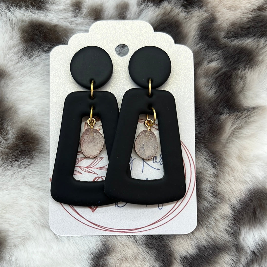 Black Dangle Druzy Earring