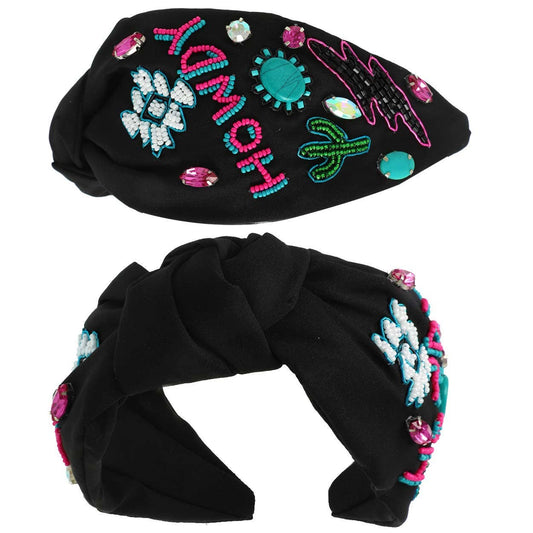 Black Western Pink Howdy Top Knotted Headband