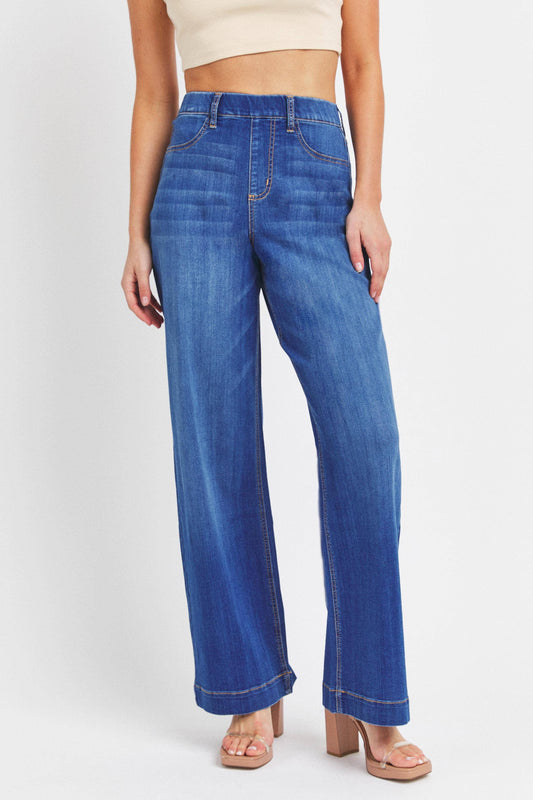 Cello Medium High Rise Pull-On Wide Leg Denim