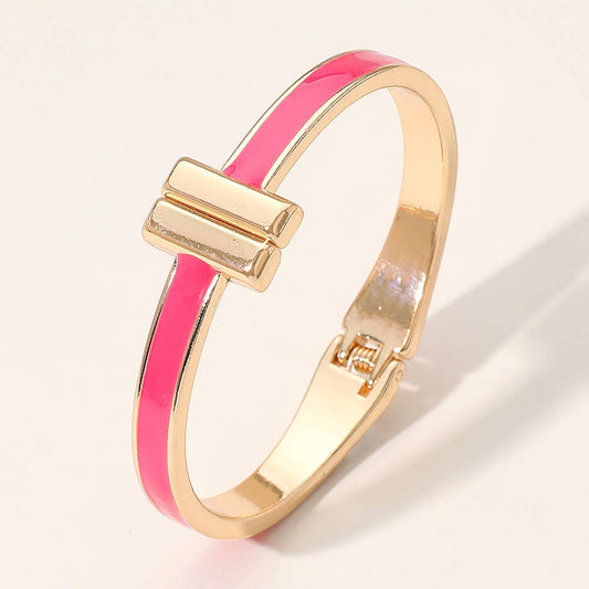Fuchsia Metal Bar Hinged Bangle Bracelet