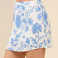White & Blue Floral Print Mini Skirt