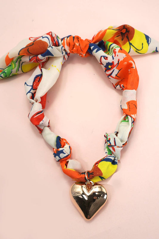 Orange Scarf Heart Charm Necklace