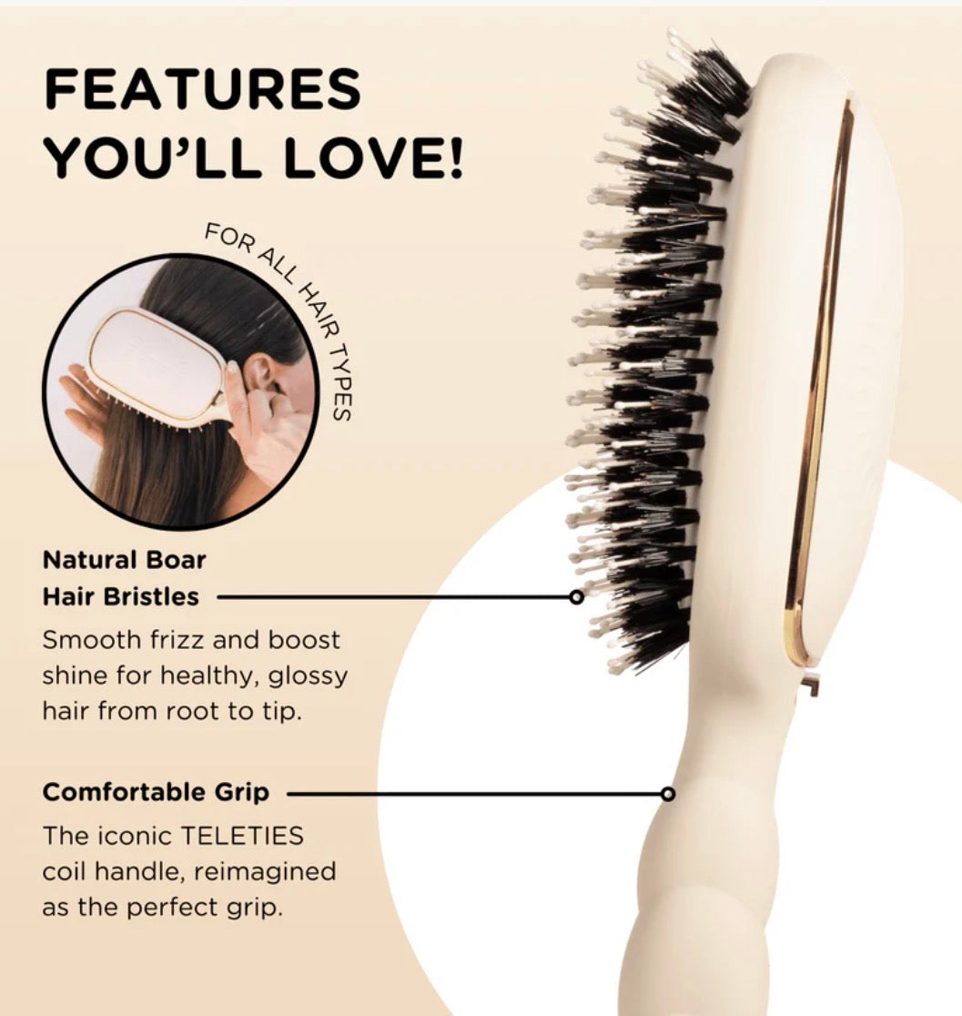 TELETIES Tan Boar Bristle Hair Brush