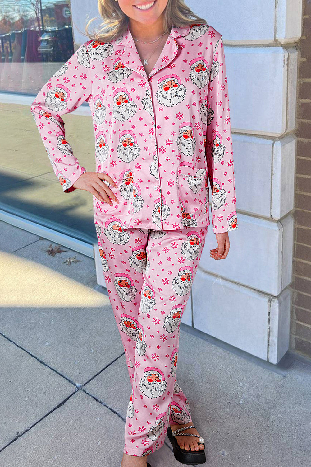 Pink Santa Snowflake Pajama Set