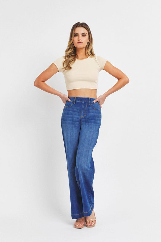 Cello Medium High Rise Pull-On Wide Leg Denim