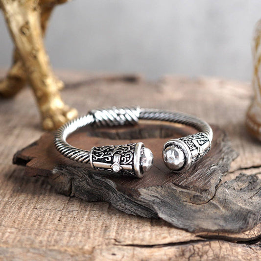 Silver Boho Cross Capped Cuff Bracelet