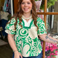 Green Printed V-Neck Top