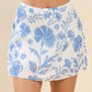 White & Blue Floral Print Mini Skirt