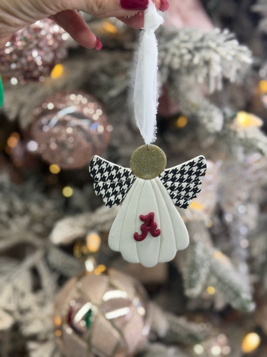 Houndstooth & White Alabama Clay Angel Ornament