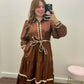 Brown Belted Waist Midi Dress