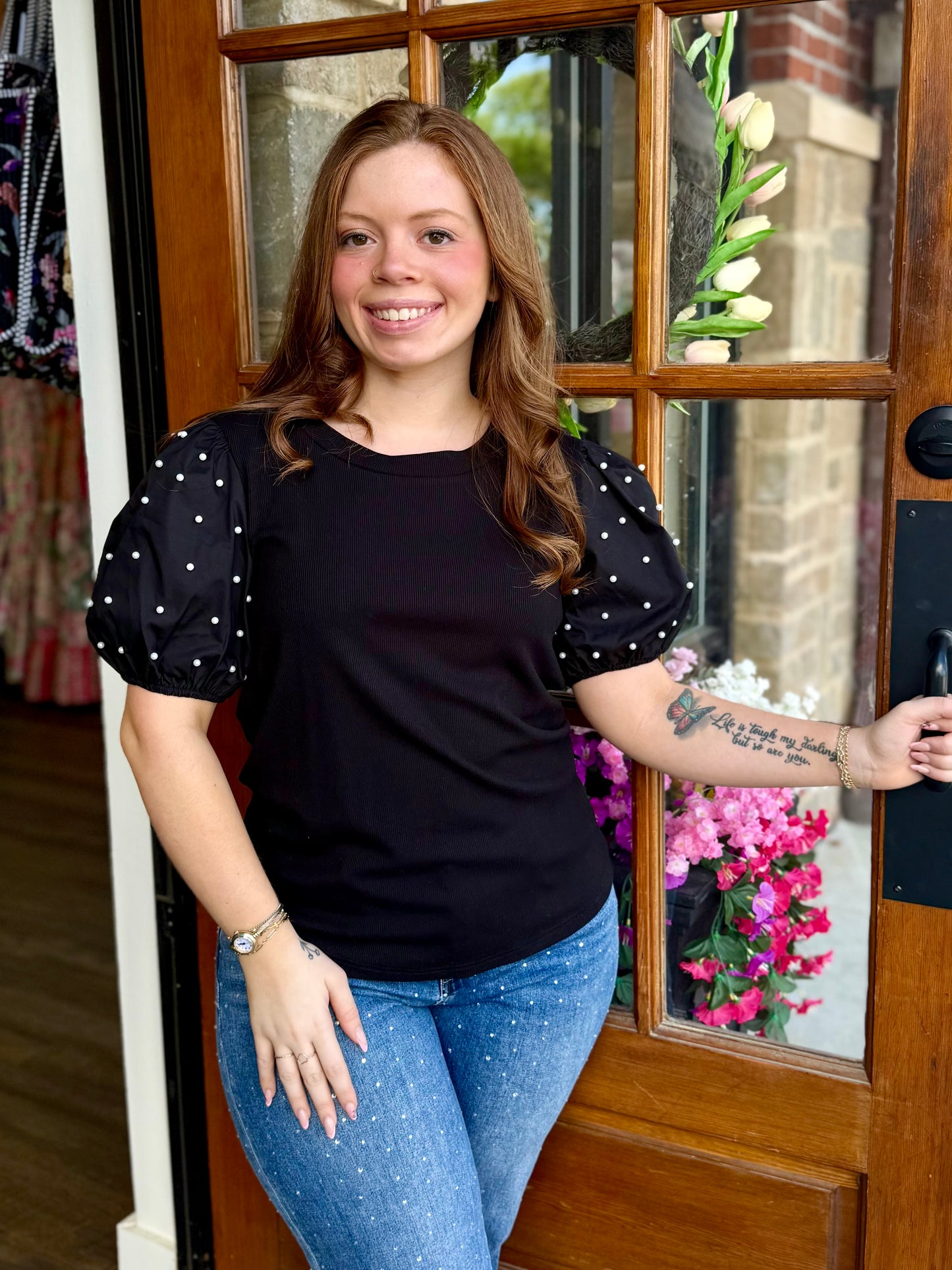 Black Pearl Puff Top