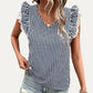 Navy Striped V Neck Ruffle Top