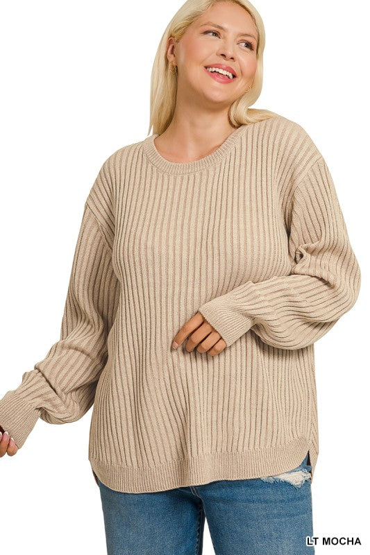 Plus Light Mocha Curved Hem Two-Tone Sweater