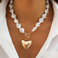Pearl Beaded Heart Charm Toggle Necklace
