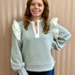 Heather Grey Textured Ruffle Shoulder Top