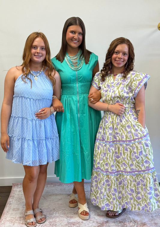 Light Blue Swiss Dot Tiered Dress