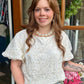 Cream Embroidered Eyelet Bubble Sleeve Top