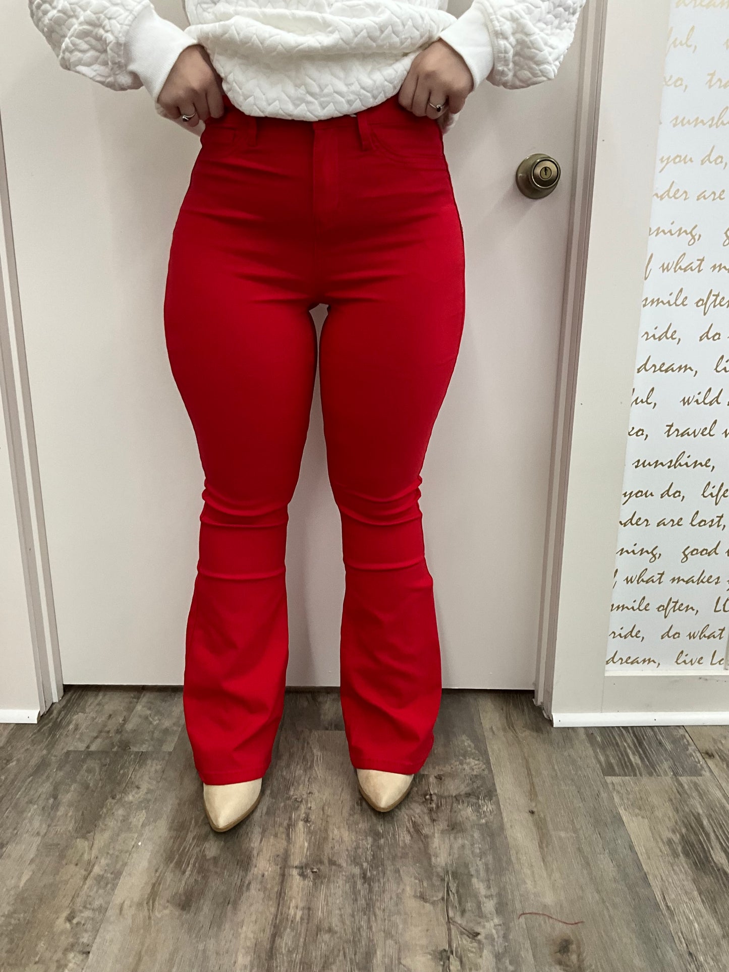 Ruby Red Hyperstretch High-Rise Flare Pants