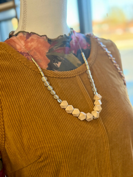 Natural Block Bead Charm Long Necklace