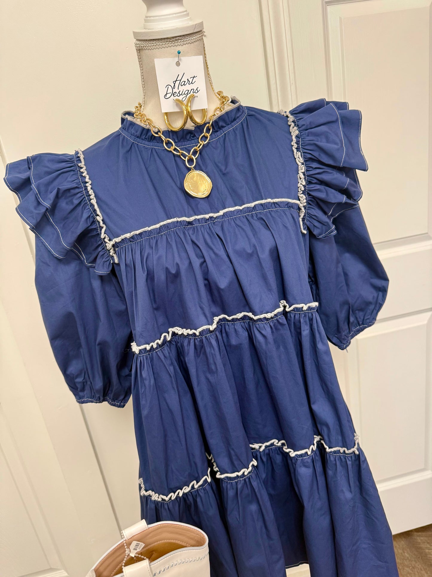 Navy Puff Sleeve Mini Dress