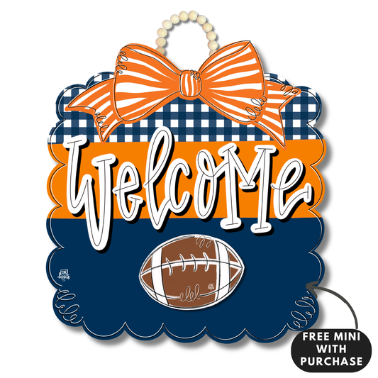 Navy & Orange Football Scallop Door Hanger w/ Mini