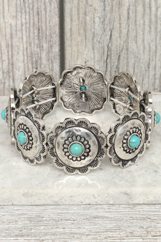 Western Turquoise Round Concho Stretch Bracelet