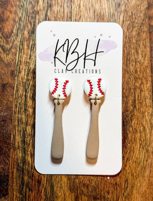 Baseball Bat Dangle Clay Earrings