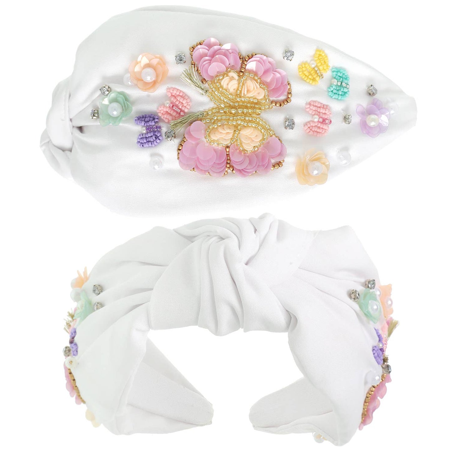 Butterfly Beaded Jeweled Top Knotted Headband