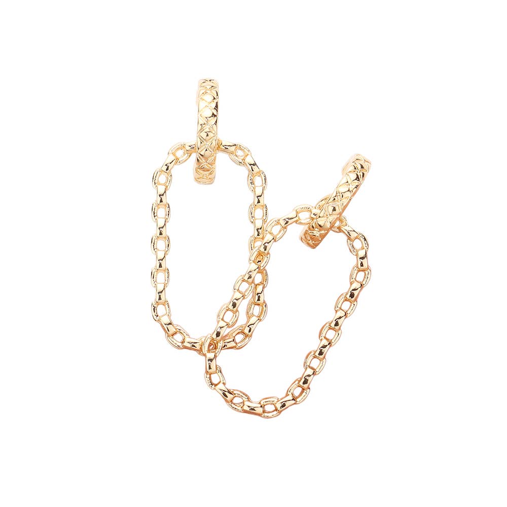 Gold Metal Oval Dangle Earrings