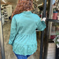 Green Smocked Ruffle Tiered Button Up Top