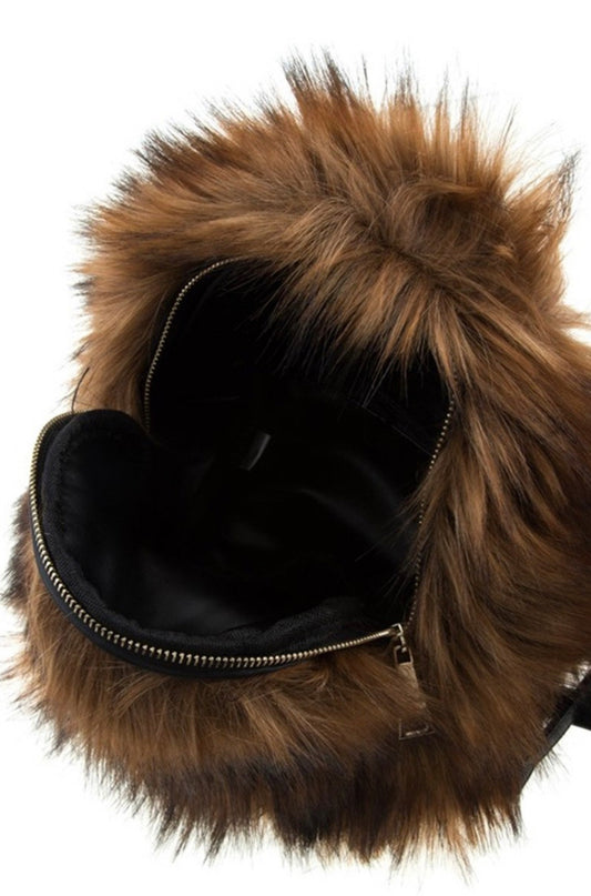 Soft Long Fur Mini Backpack: Brown