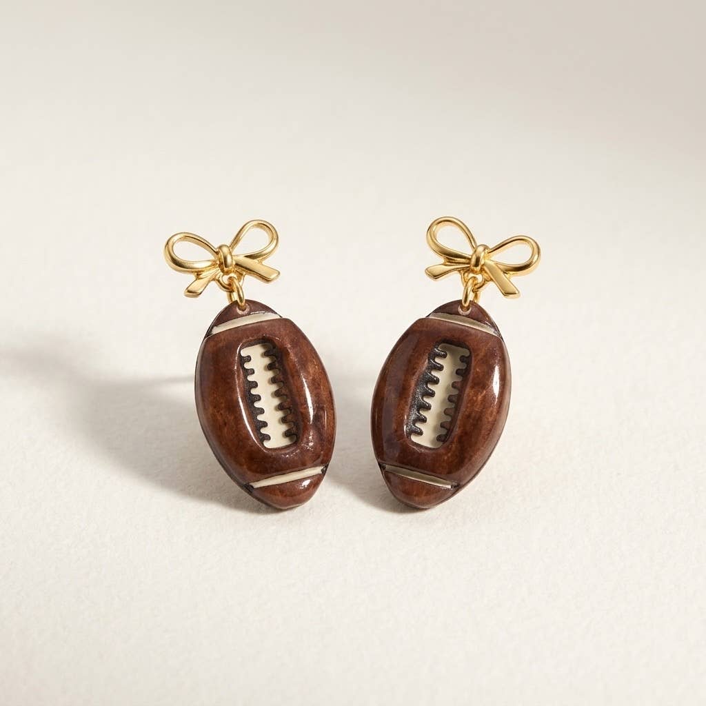 Glossy Football Bow Dangle Earrings