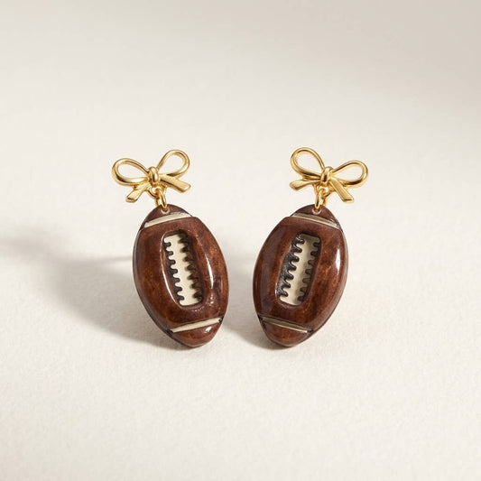 Glossy Football Bow Dangle Earrings