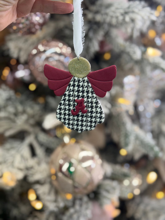 Houndstooth & Crimson Alabama Clay Angel Ornament