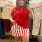 Red Striped Denim Skirt