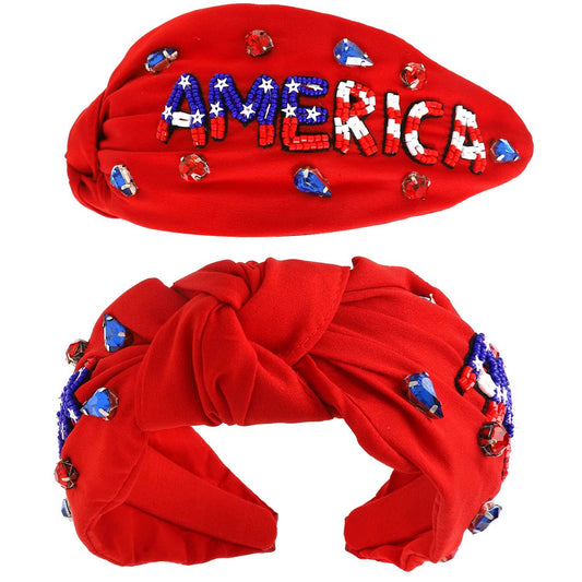 Red Patriotic America Beaded Lettering Headband
